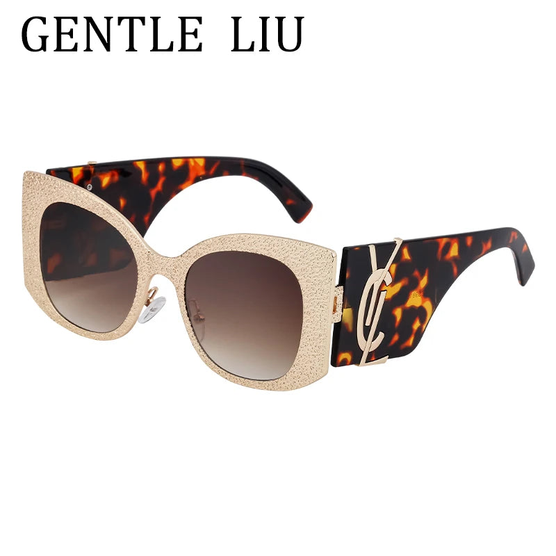 Oversized Cat Eye Sunglasses Women 2024 Luxury Brand Designer Punk Round Sun Glasses For Ladies Trendy Big Frame Eyewear UV400
