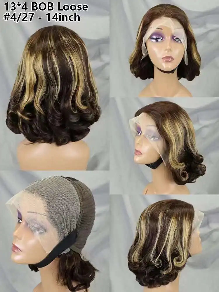 Loose Wave Human Hair Wigs for Black Women 1BT4 Color 13x4 HD Lace Frontal 200% Density Brazilian Fumi Human Hair Wigs