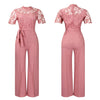 Mlaiscsr Elegant White Jumpsuits with Sashes Club Outfit for Women Lace Patchwork Short Sleeve Birthday Party One Piece Rompers
