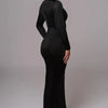 Mozision hollow out long sleeve sexy maxi dress for women fashion solid V neck back split bodycon club long dress elegant