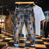 Mens Jeans Embroidered Leg Slimming Trousers Casual Streetwear Versatile Personalized Pencil Pants Men'S Wear 2024 Spring New