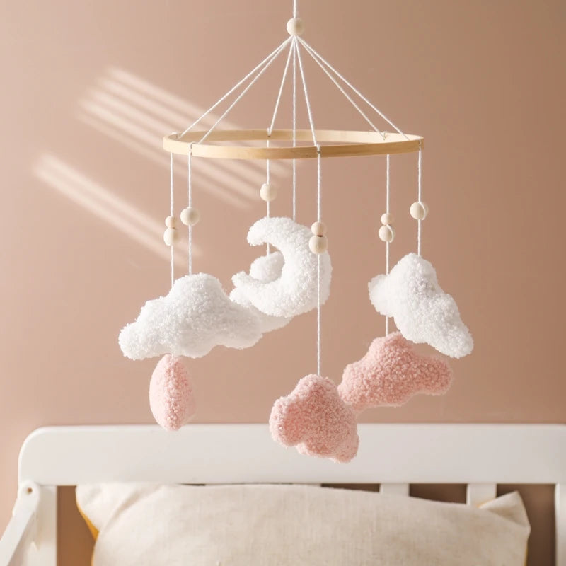 Baby Crib Mobile Rattle Toy 0-12Months Infant Soft Felt Teddy Velvet Pink Bear Bed Bell Hanging Toy Holder Bracket Crib Girl Toy