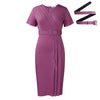 2024 summer new short sleeve V-neck waist solid color Tunle pencil skirt dress