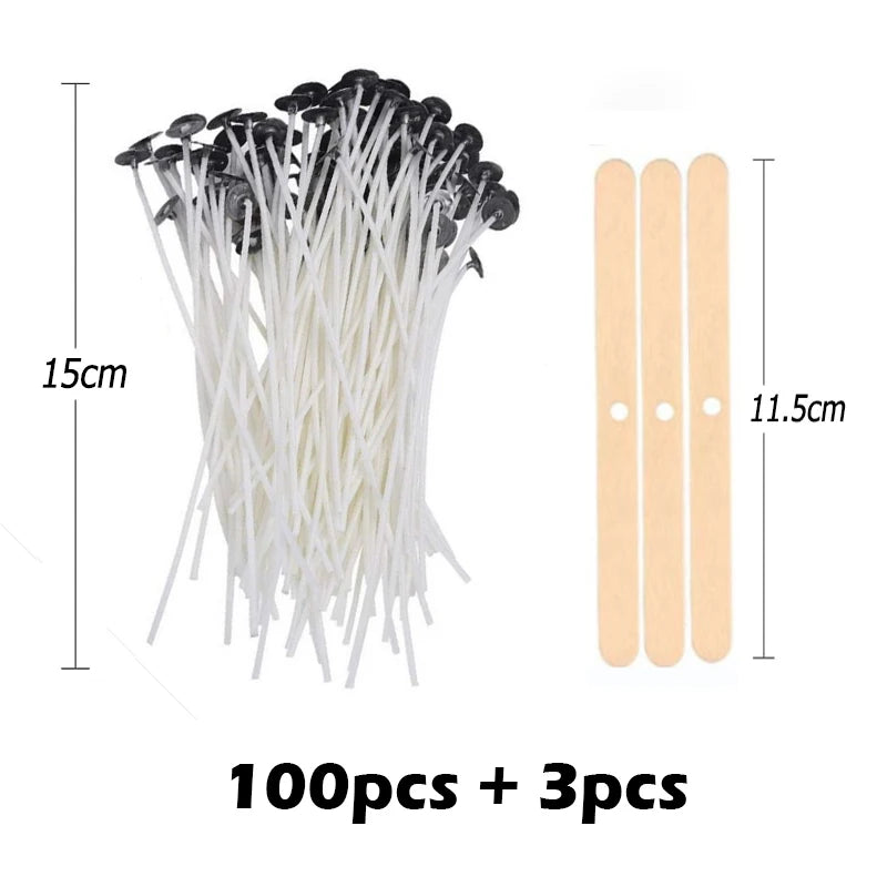 103pcs Waxed Cotton Candle Wicks Set with Stand Original Smokeless Candle Wicks Soy Oil Wax Core Woven Making Candles Supplies