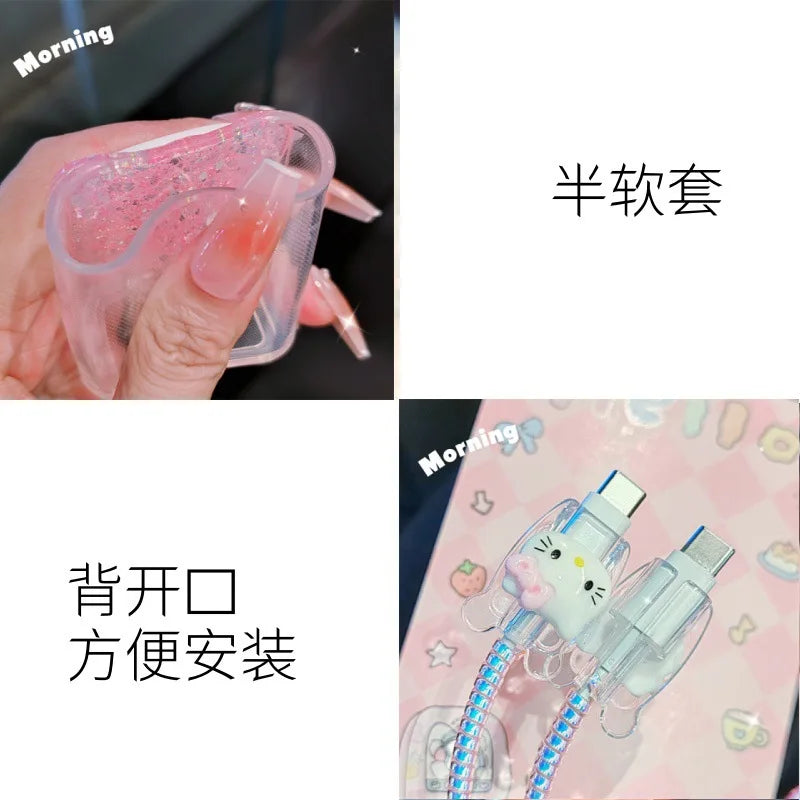 New DIY High Quality Hello Kitty Charger Data Cable Case Protector and Winding Kit for Apple 18W 20W Charger Adapter