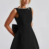 Elegant Pearl Bow Backless Short Dress Women's Sleeveless Party Cute Mini Dresses Black White Pink Chic Birthday Evening Y2K New