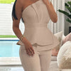 2 Piece Sets Women Outfit Sexy One Shoulder Ruched Top & Casual Straight Leg Pants Suits for Female Spring 2024 Fashion New