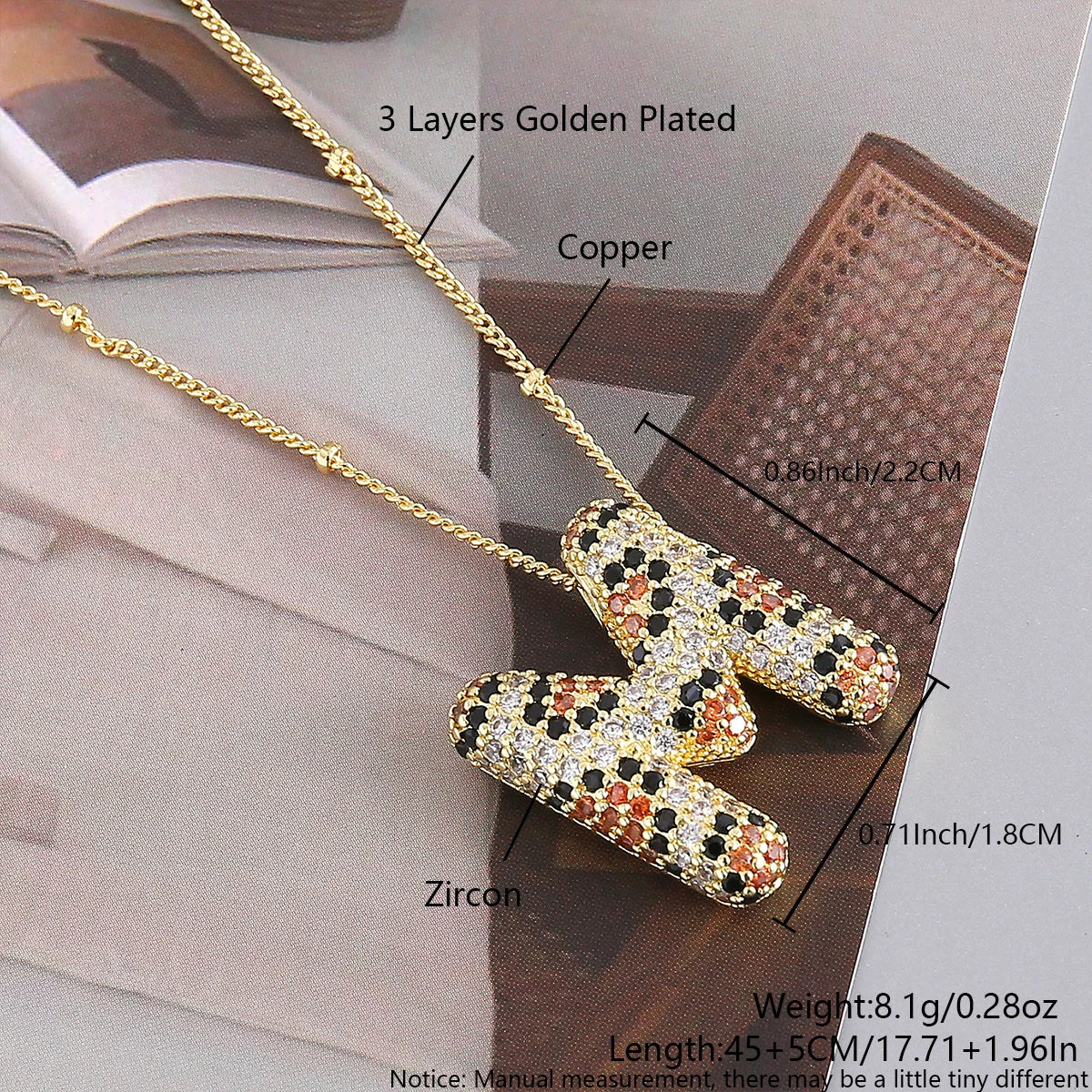 MHS.SUN New Leopard Bubble Letter Necklace Gold Plated Chunky Bubble Zircon 26 Initial Pendant Necklace Women Fashion Jewelry