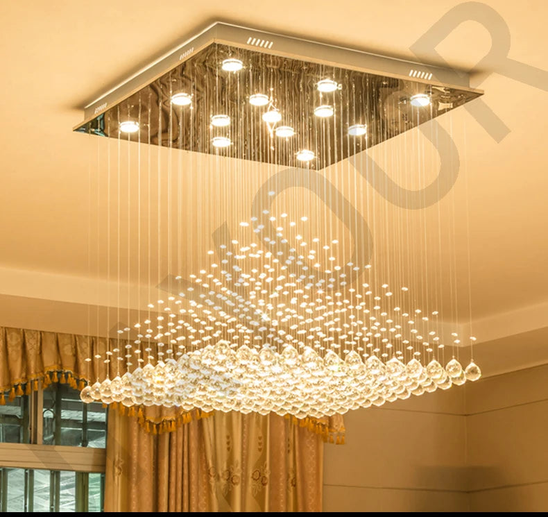 Chandelier K9 Crystal Pendant Ball Square Chandelier Lighting Fixture Raindrop Curtain Glass Chandelier LED Light