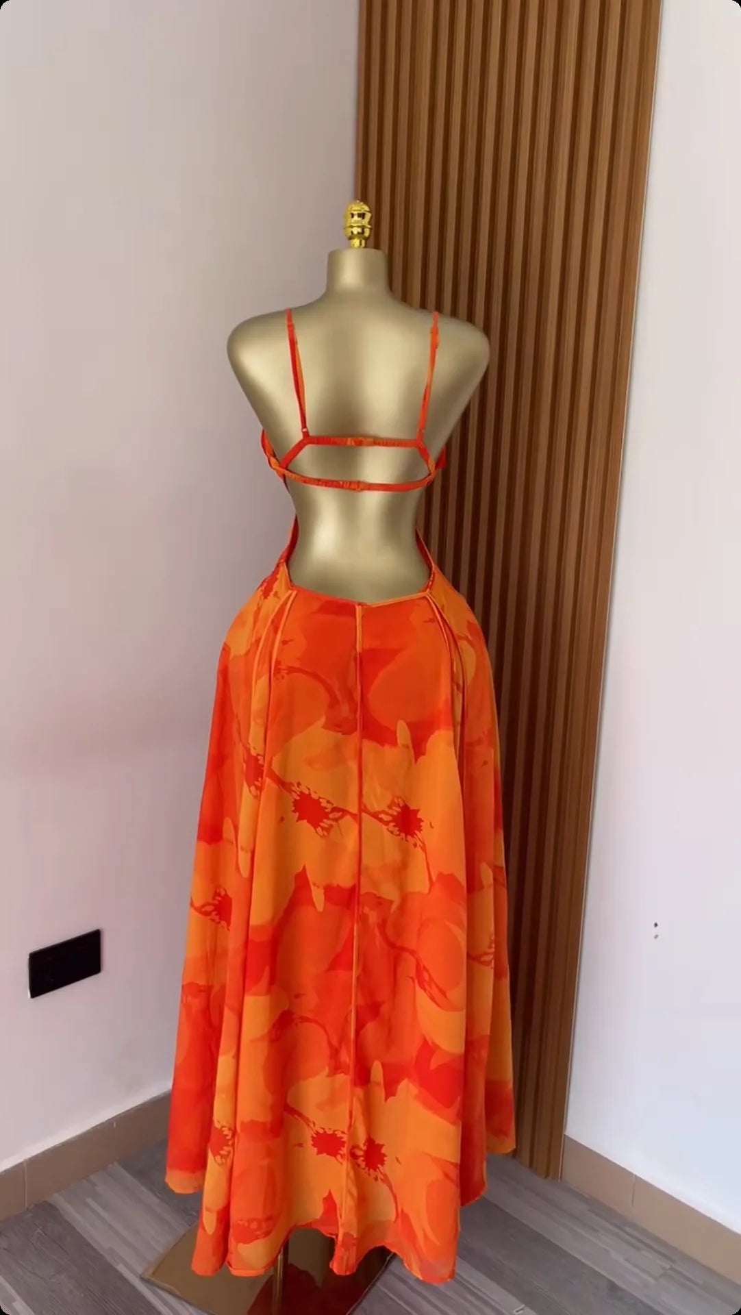 CM.YAYA Women Floral Printed Strap Backless Bra Front Big Swing Maxi Long Dress 2025 Vintage Sexy Club Party Evening Dresses