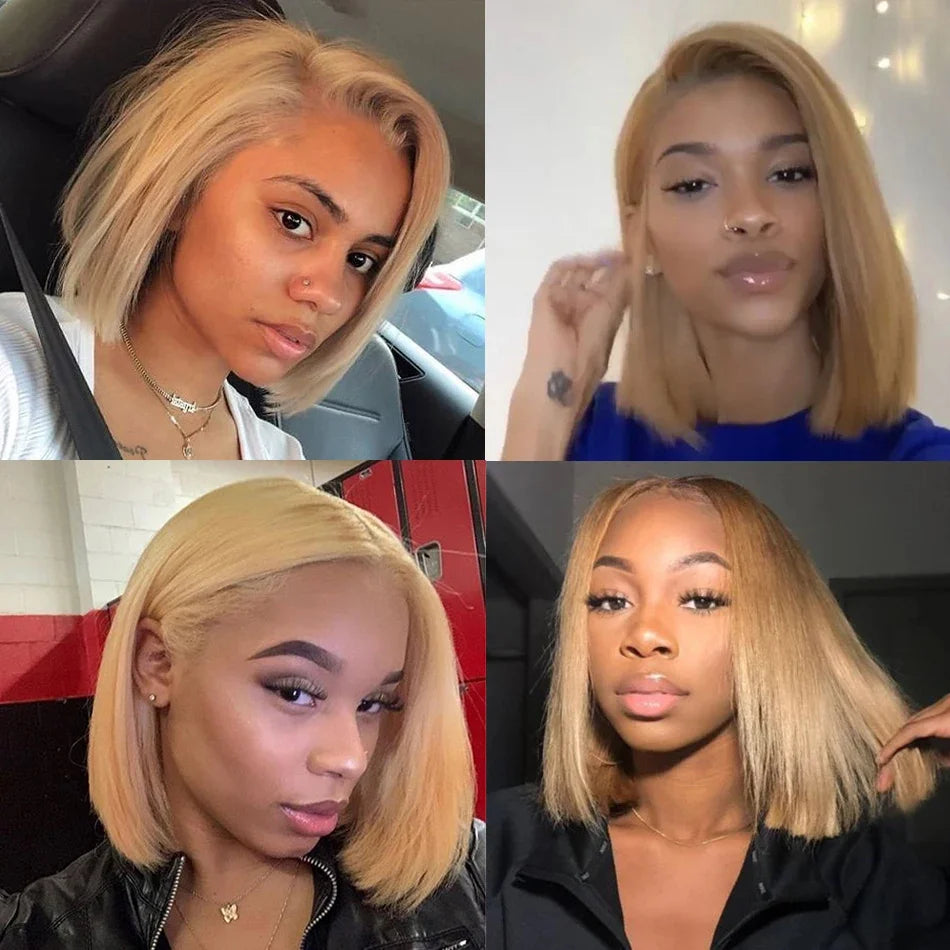 210% Density Vietname Super Double Drawn Bone Straight 13x4 Frontal Bob Wig with 100% Human Hair 613 Honey blond For Black Women