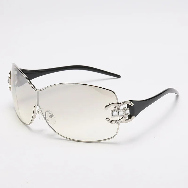 New Fashion Y2K Sunglasses Women's Integrated Surround Sun Glasses Retro Brand Designer Women Eyewear UV400 Oculos De Sol