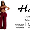 Wishyear Sexy Black Women's Halter Bandage Cross Top amd Wide Leg Pants Two 2 Piece Sets Sexy Night Club Party Evening Outfits