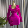CM.YAYA Women Strapless Mult 3D Flower Long Sleeve Bodycon Mini Dress Sexy Birthday Evening Night Party Club Vestidos Dresses