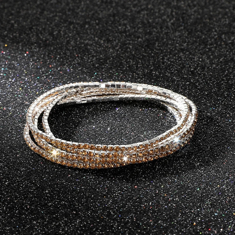 5Pcs/Lot Elastic Crystal Bracelets 2mm Charming Gold Color Crystal Rhinestones Metal Bangle Bracelet Jewelry DIY Gift