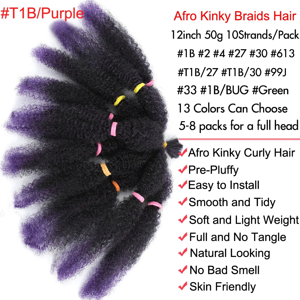 Afro Kinky Curly Hair Bulk Synthetic 12inch Ombre Marley Twists Braiding Hair #1B 4 27 30 33 99J Green Ombre Purple Brown Colors