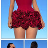 VC Christmas Dress Strapless Backless Red Structured Floral Embellished Mini Length Bodycon Celebrity Party Cocktail Dress