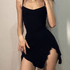 Sexy Summer Mini Dress Women New Black Fashion Streetwear Sleeveless Backless Folds Split Dress Elegant Party Strap A-LINE Dress