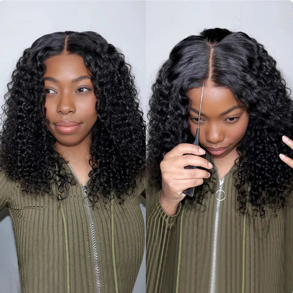 Glueless Wig Short Kinky Curly Bob Wig 12A Malaysian Lace Front Human Hair Wigs Wet And Wavy Water Wave Bob Wig 13x4 Frontal Wig