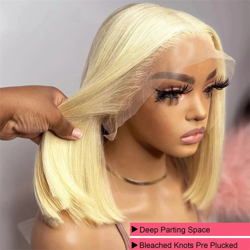 210% Density Vietname Super Double Drawn Bone Straight 13x4 Frontal Bob Wig with 100% Human Hair 613 Honey blond For Black Women