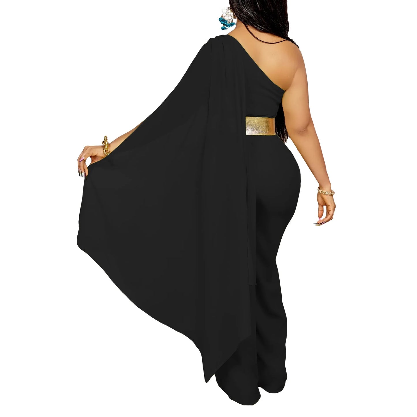 Elegant Jumpsuits & Rompers for Woman One Shoulder Flying Sleeve High Waisted Luxury Birthday Party Dinner Outfits Overalls 2024