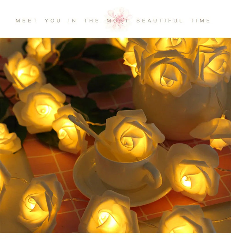 Rose LED Flower String Lights Garland Fairy Lights Romantic Lamp 3M 20LEDs For Wedding Valentines Day Christmas Party Decoration