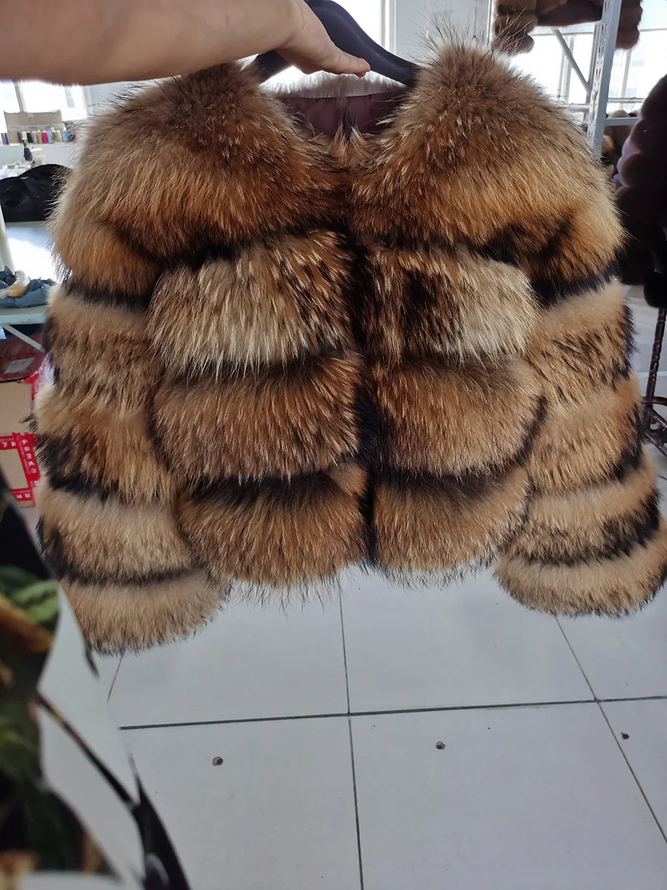 2025 MAOMAOKONG Natural Real Fox Fur Coat Women Winter Long Sleeve Luxury Raccoon Fur Jackets Thick Top Female Furry Coat Vest
