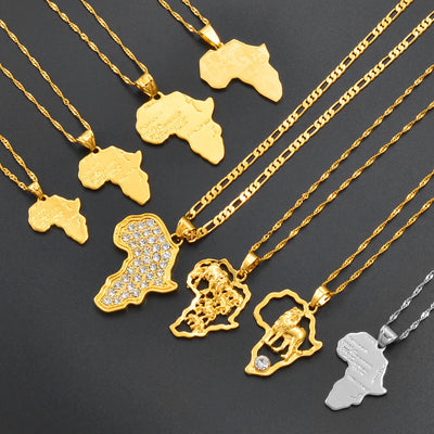 Anniyo Africa Map Pendant Necklace Women Men Silver Color/Gold Color Ethiopian Jewelry Wholesale African Hiphop Item @132106