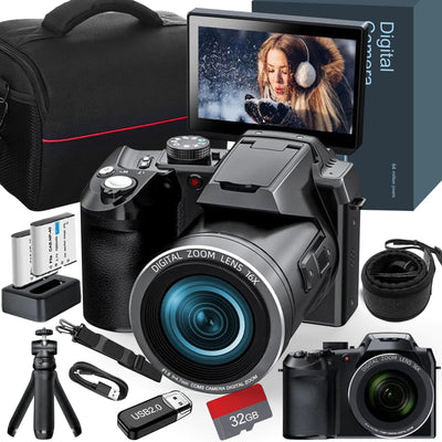 Digital Camera 4K 64MP 16X flip camera suitable for YouTube, suitable for photography beginners easy to learn and operate camera