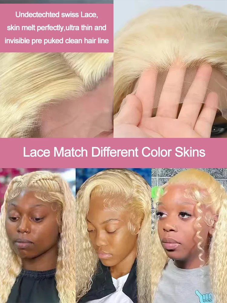 Deep Wave 13x6 HD Lace Frontal Human Hair Wig 30 40 Inch Curly 613 Honey Blonde Water Wave 13x4 Lace Front Wigs For Women 250%