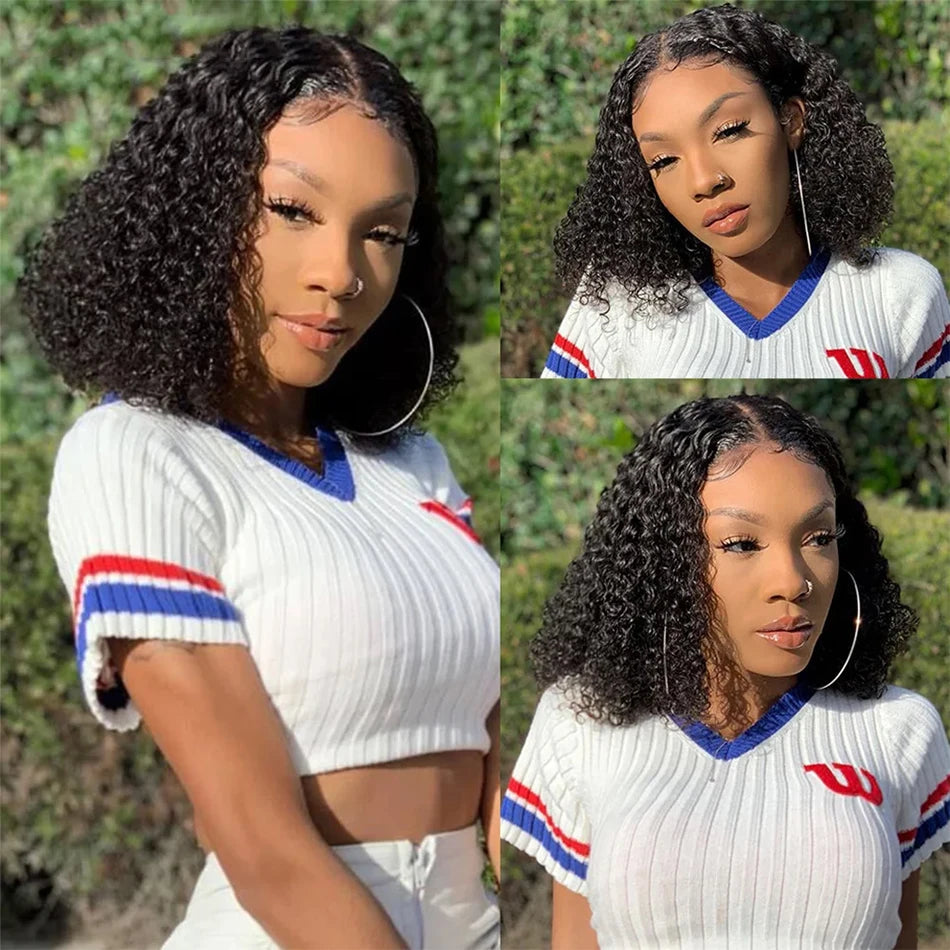 Brazilian Deep Water Wave Bob Wig 13x4 Lace Frontal Wig 100% Human Hair Short Curly 4x4 Closure Wig Preplucked Remy Hair 14 Inch