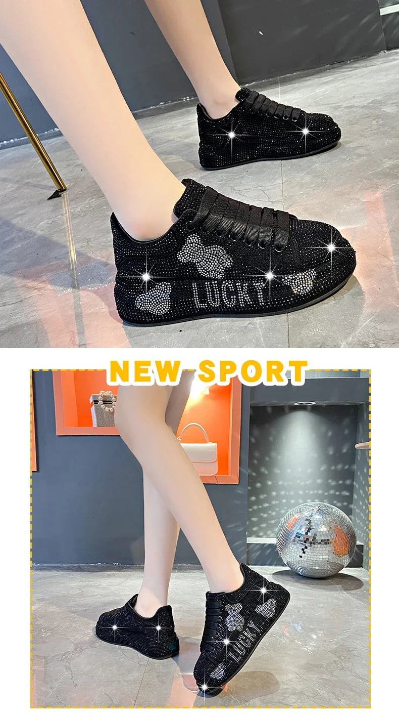 2024 Autumn New Luxury Women's Sports Shoes Cartoon Water Diamond Women's Shoes Luxury Fashion Flat Casual Shoes zapatos mujer