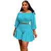 Customized Plus Size Women's Set Long Sleeve Slash Neck T-Shirt and Shorts 2025 Summer Ruched Two 2 Piece Set Outfits Tracksuit