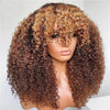Soft Ombre Blond 26 Inch Kinky Curly Machine Wig With Bangs For Women High Temperature Fiber Cosplay Glueless Daily Use Wig
