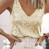 Women's Summer New Item Solid Color Fashion Sequin Light Mature Sexy V-neck Sleeveless Camisole Vest Pullover Top
