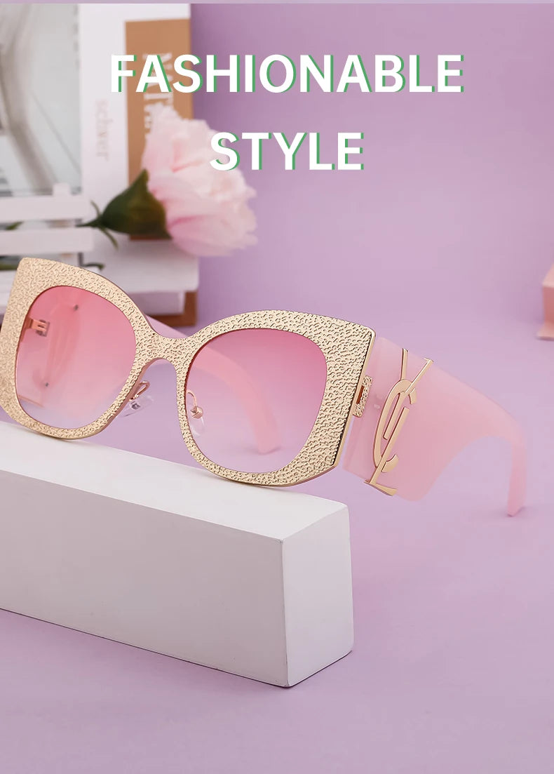 Oversized Cat Eye Sunglasses Women 2024 Luxury Brand Designer Punk Round Sun Glasses For Ladies Trendy Big Frame Eyewear UV400