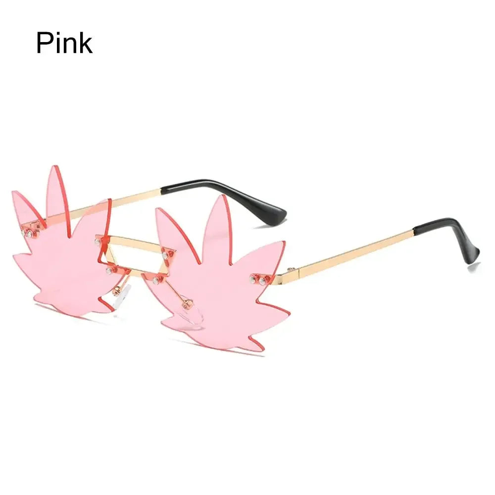 Novel Rimless Maple Leaf Shape Metal Sunglasses for Women Party Decorative Sun Glasses Men Unique Street Catwalk Prom Eyewear