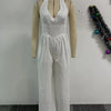 Znaiml Elegant Evening Gowns Biarthday Party One Pieces Wide Leg Pants Outfit for Women White Halter Backless Jumpsuit Rompers