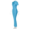 Hugcitar Pure Color O Neck Short Sleeve Slit Sexy Bodycon Slim Maxi Prom Dress 2024 Summer Women Elegant Party Festival Clothes