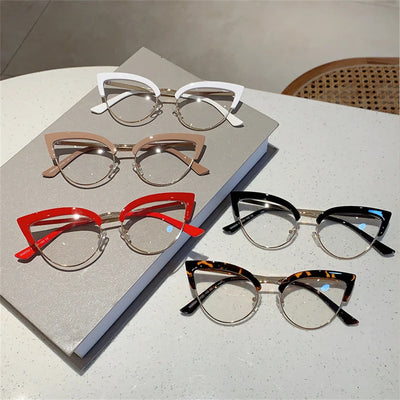 2023 New Vintage Cat Eye Glasses Frame New Stylish Semi Metal Rim Women Eyewear Trendy Brand Design Non-prescription Eyeglasses