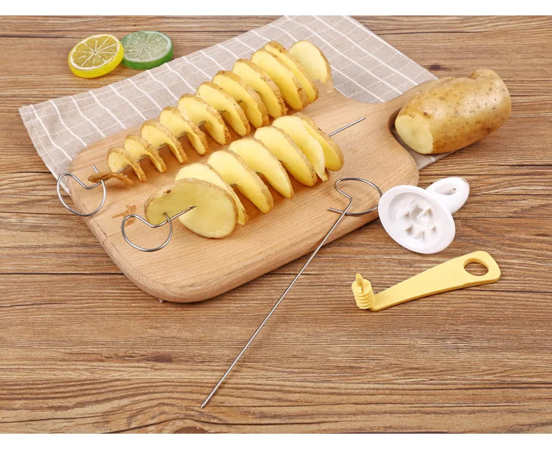 Protable Potato BBQ Skewers For Camping Chips Maker potato slicer Potato Spiral Cutter Barbecue Tools Kitchen Accessories