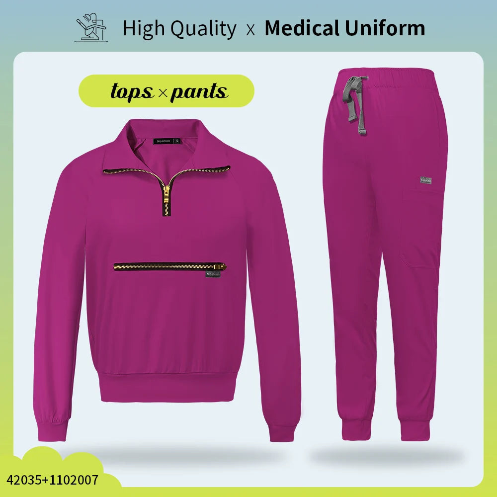 Hospital Medical Uniforms Nurse Suit Women Solid Color Dentistry Operating Room Scrub Set Two-piece Pet Grooming Doctor Workwear