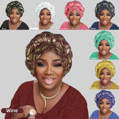 Gold Stamping Fabric Turban Cap for Women Braids Headwrap Bonnet Lady Head Cover Muslim Hat African Female Headgear