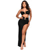 Women Two Piece Set Solid Color Breast Wrap Top and Irregular Slit Long Skirt Suit Lady Streetwear Mini Skirt Club Party Outfits