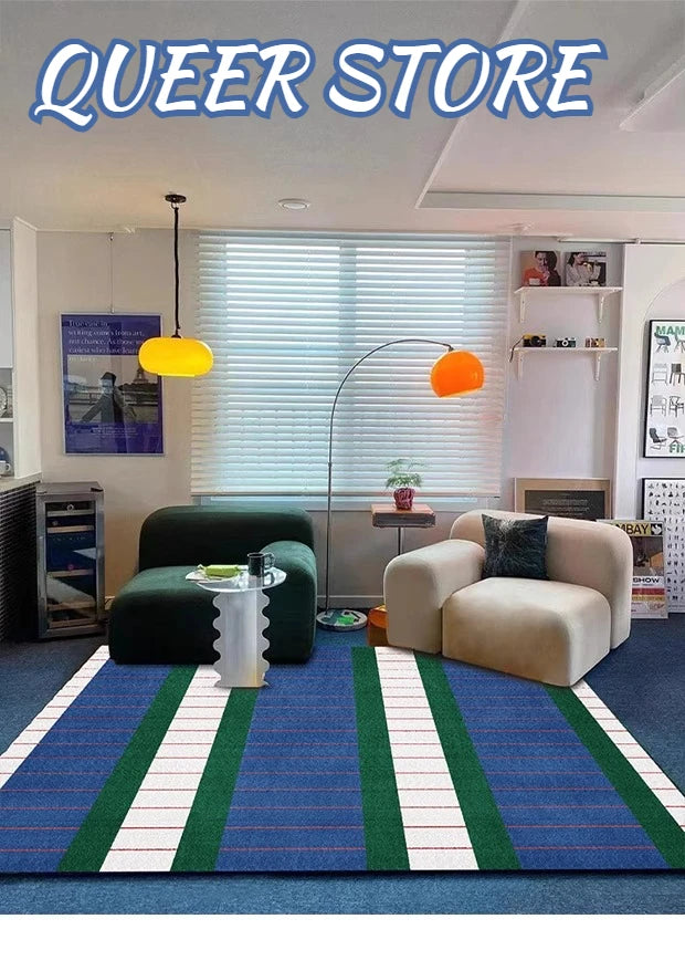Living Room Carpet Modern Style French Retro Blue Striped Bedroom Bedside Rug Light Luxury High-end Coffee Table Mat Ковер Tapis