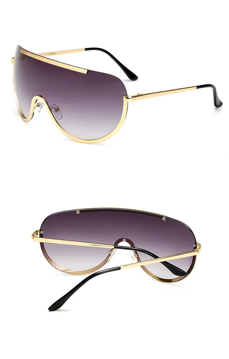 Metal Oversized Punk Sunglasses Women Semi Rimless Goggles Shield Lens Designer Big Shades Female Fashion Accessories