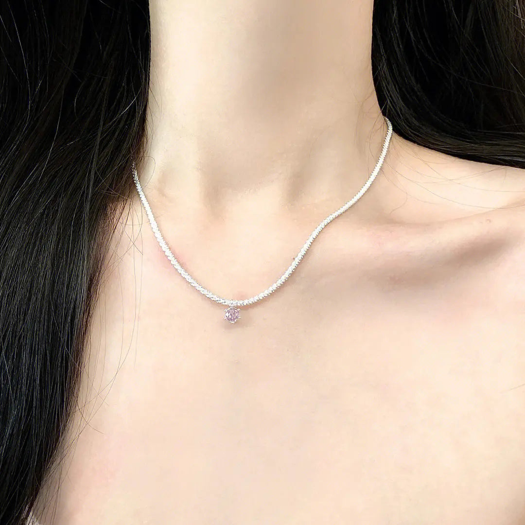 Popular S925 Sterling Silver Sparkling Necklace for Women Light Luxury Round White Diamond Pendant Galaxy Collar Chain Jewelry
