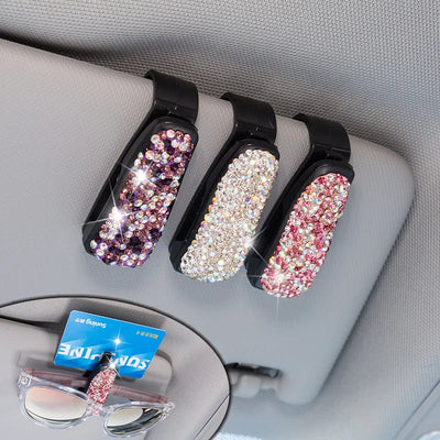 Sun Visor Mount Sunglasses Clip Holder Rhinestone Bracket Portable Sunglasses Car Crystal Clip Decoration Accessories