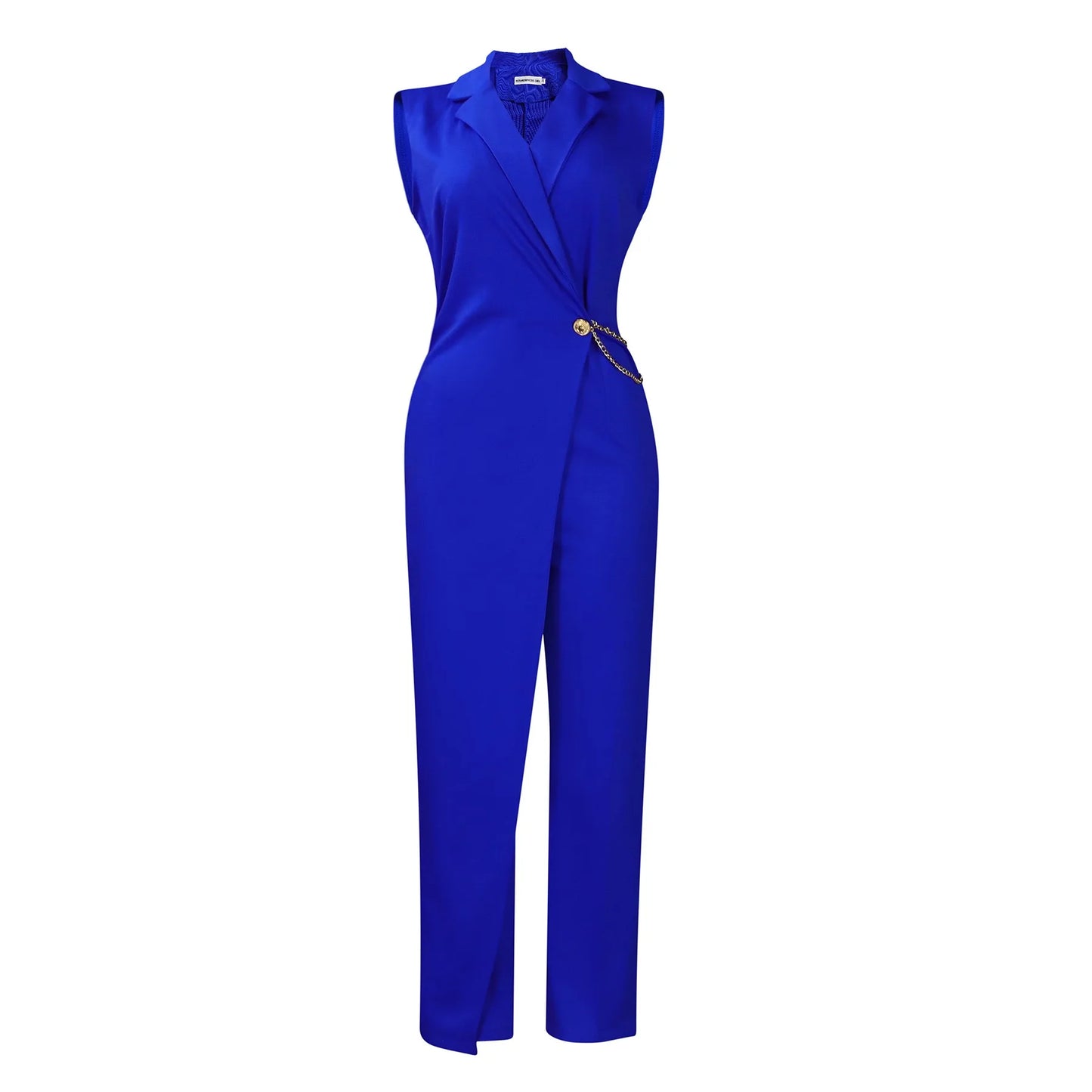 Elegant Jumpsuits & Rompers for Woman 2024 New Turn Down Collar Sleeveless High Waisted V Neck Straight Female Birthday Overalls