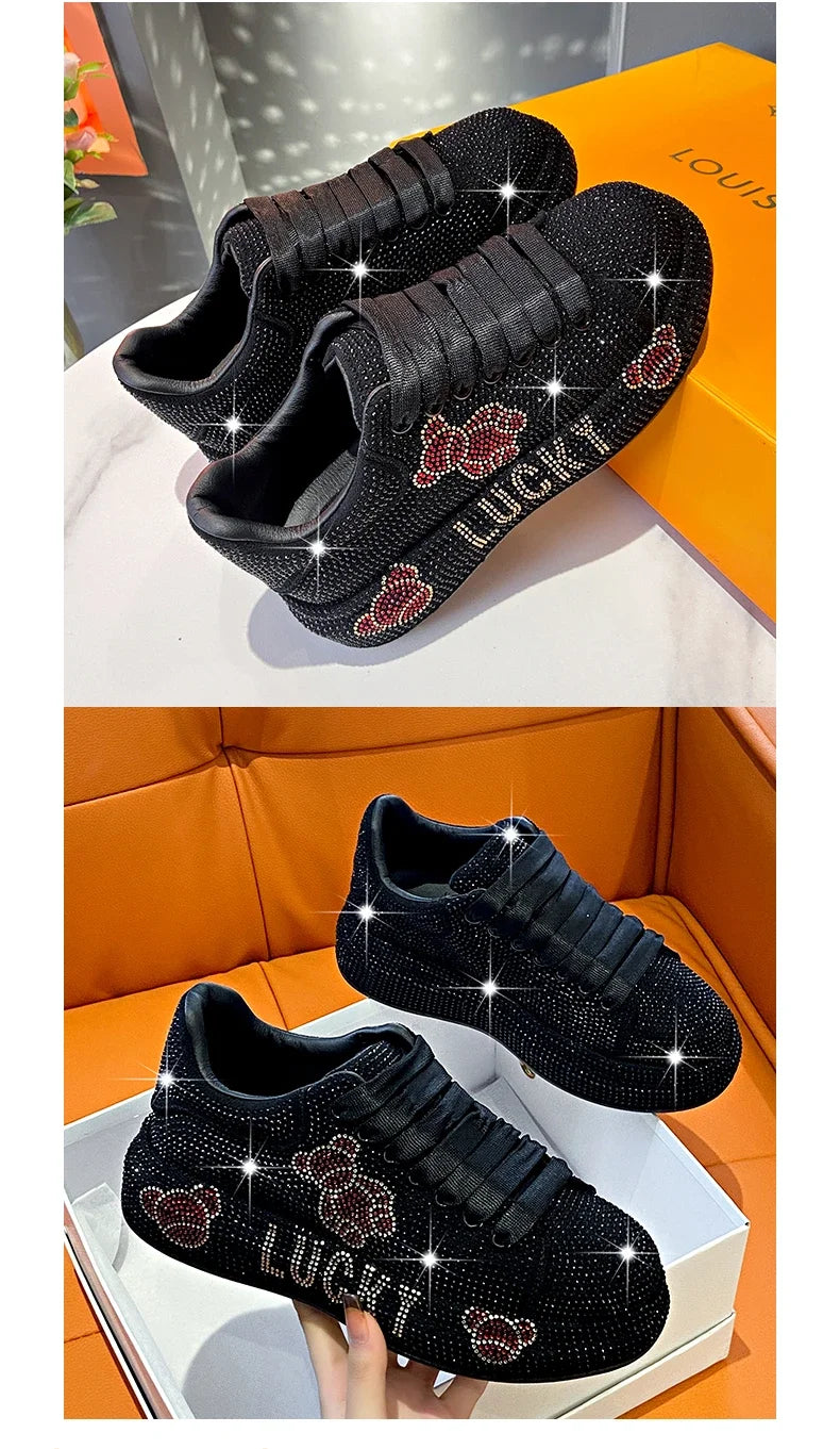 2024 Autumn New Luxury Women's Sports Shoes Cartoon Water Diamond Women's Shoes Luxury Fashion Flat Casual Shoes zapatos mujer